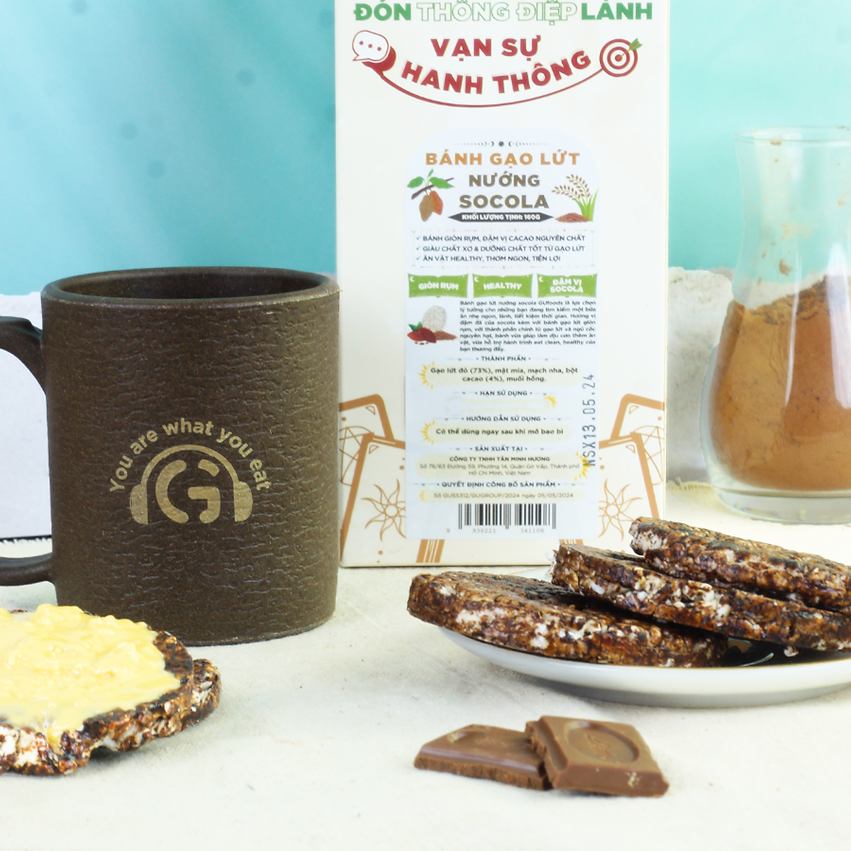 Bánh gạo lứt nướng socola GUfoods - Giòn rụm, Đậm vị socola, Healthy, Eat clean, Ăn vặt lành mạnh