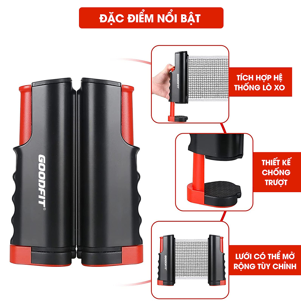 Bộ 2 vợt bóng bàn tặng kèm 4 bóng, cọc lưới rút chính hãng GoodFit GF005TS