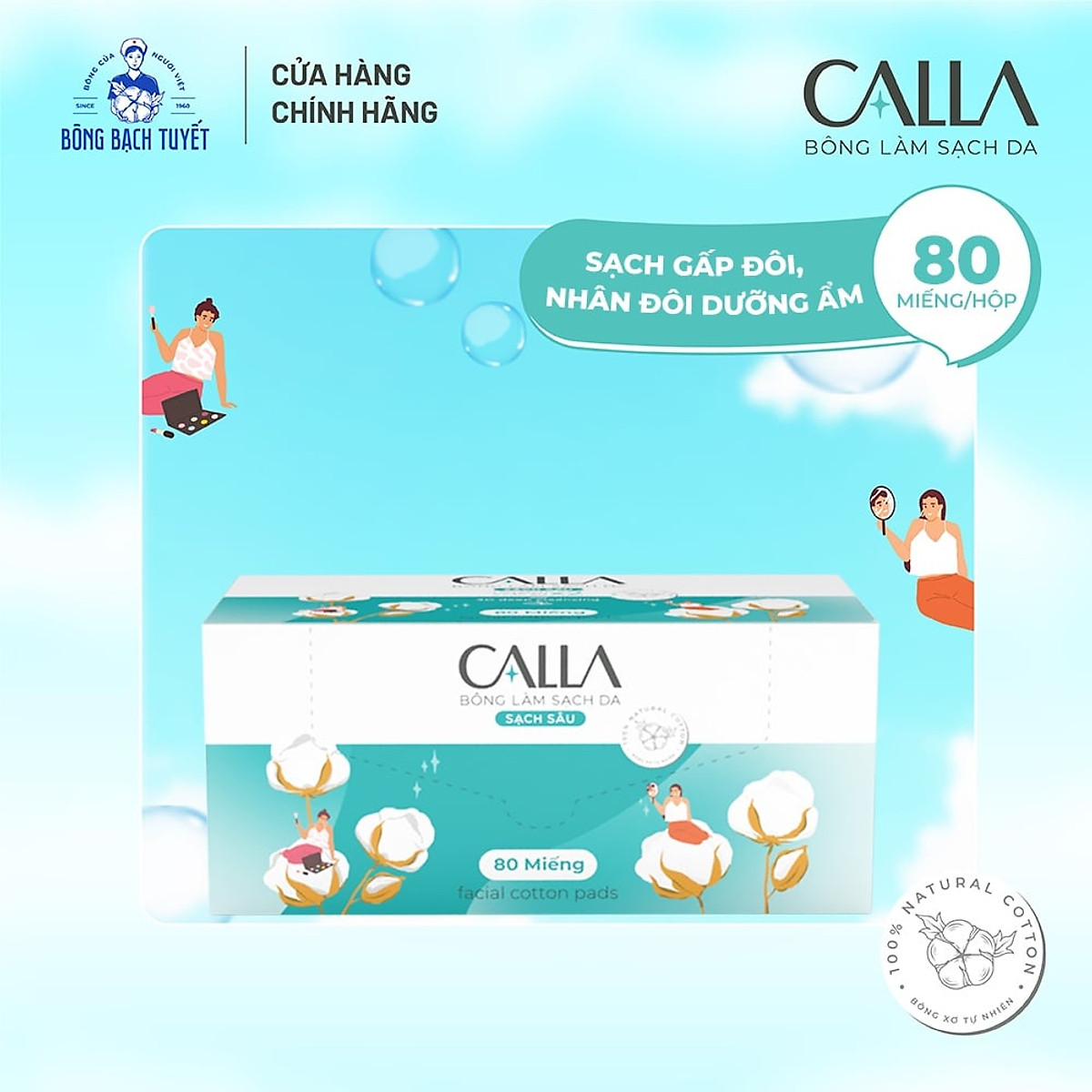 Bông tẩy trang Bạch Tuyết Calla (80 miếng/hộp)