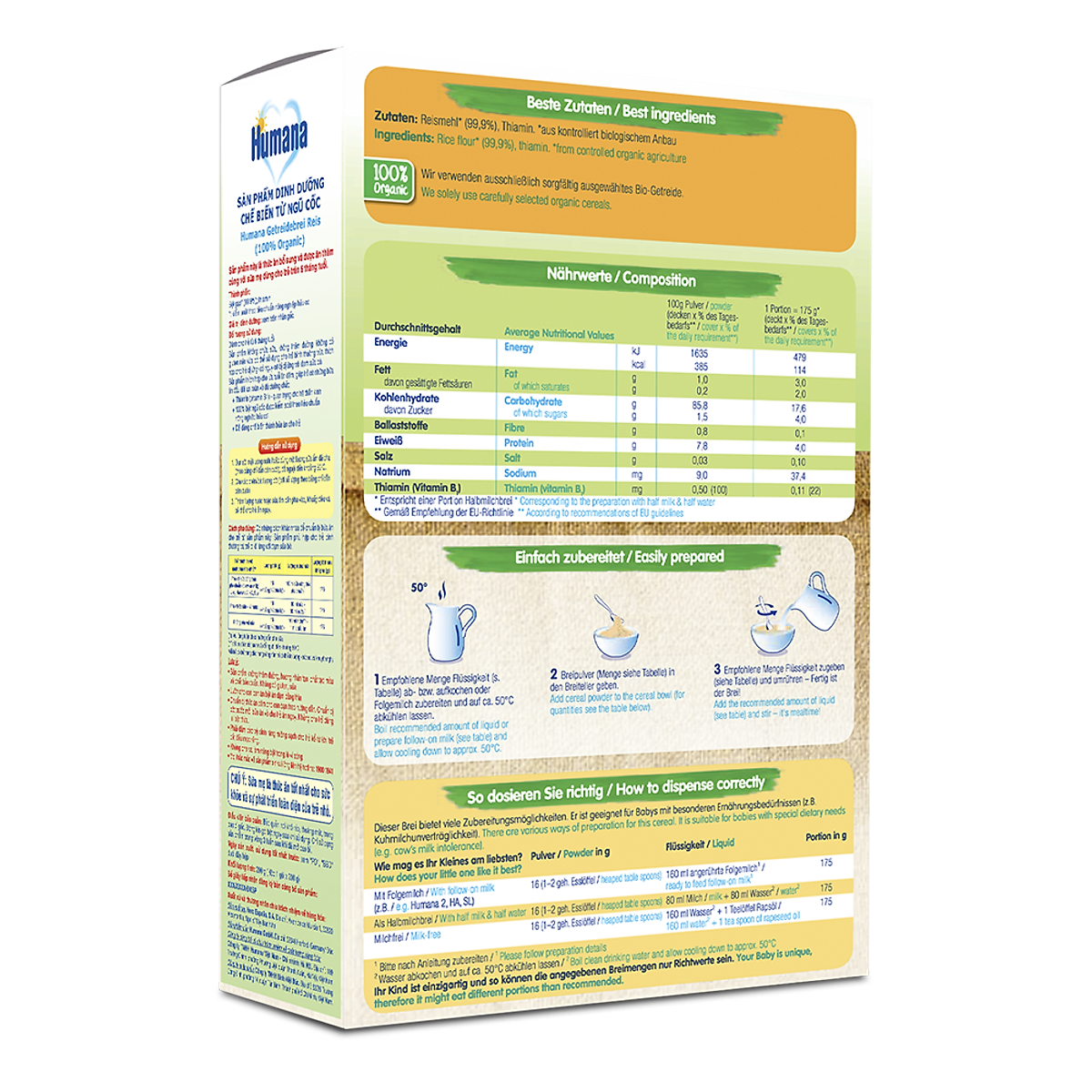 Bột ăn dặm dinh dưỡng Humana lúa gạo GETREIDEBREI REIS - Nhập khẩu 100% từ Đức - date 01/12/2022