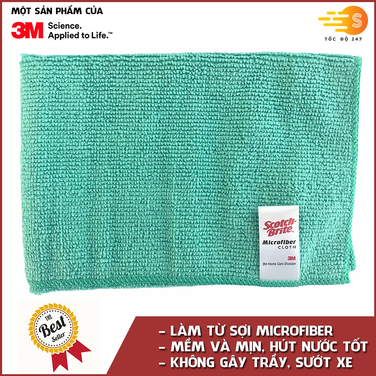 Khăn lau ô tô chuyên dụng chống trầy xước Microfiber 3M 37x37cm KL-3737