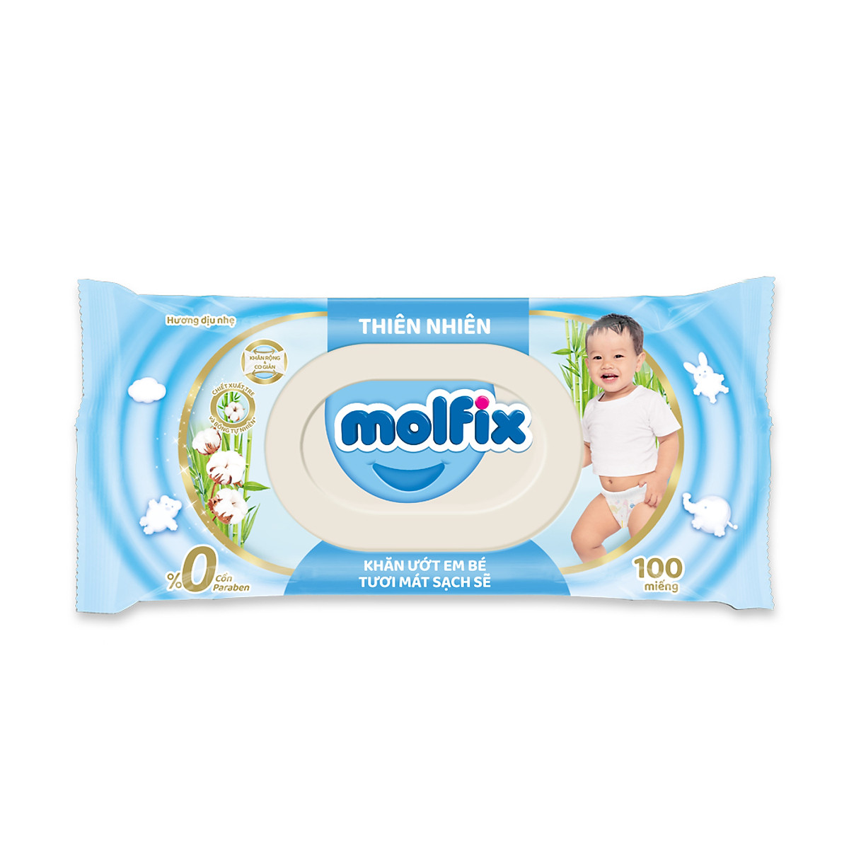 Khăn ướt Molfix Thiên nhiên Sạch Khuẩn Vệ Sinh - Gói 100 miếng