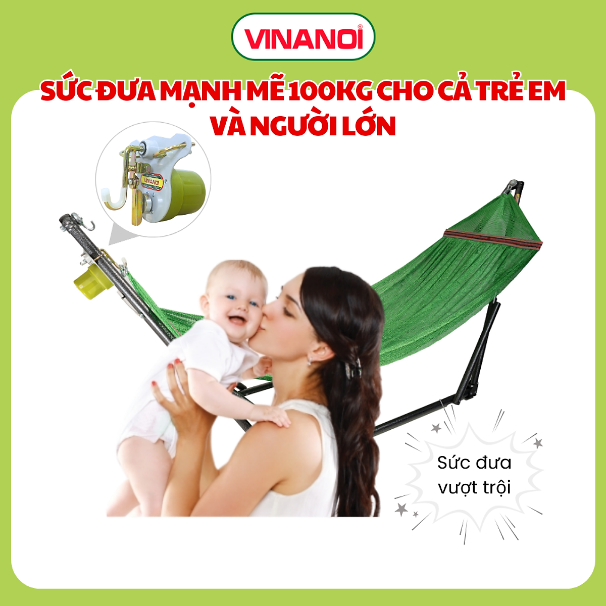 Máy Đưa Võng Tự Động Cao Cấp Vinanoi Asanta AS100 - Sức Đưa 100 Kg Cho Cả Mẹ Và Bé, Dùng Điện 110-220v và pin sạc dự phòng
