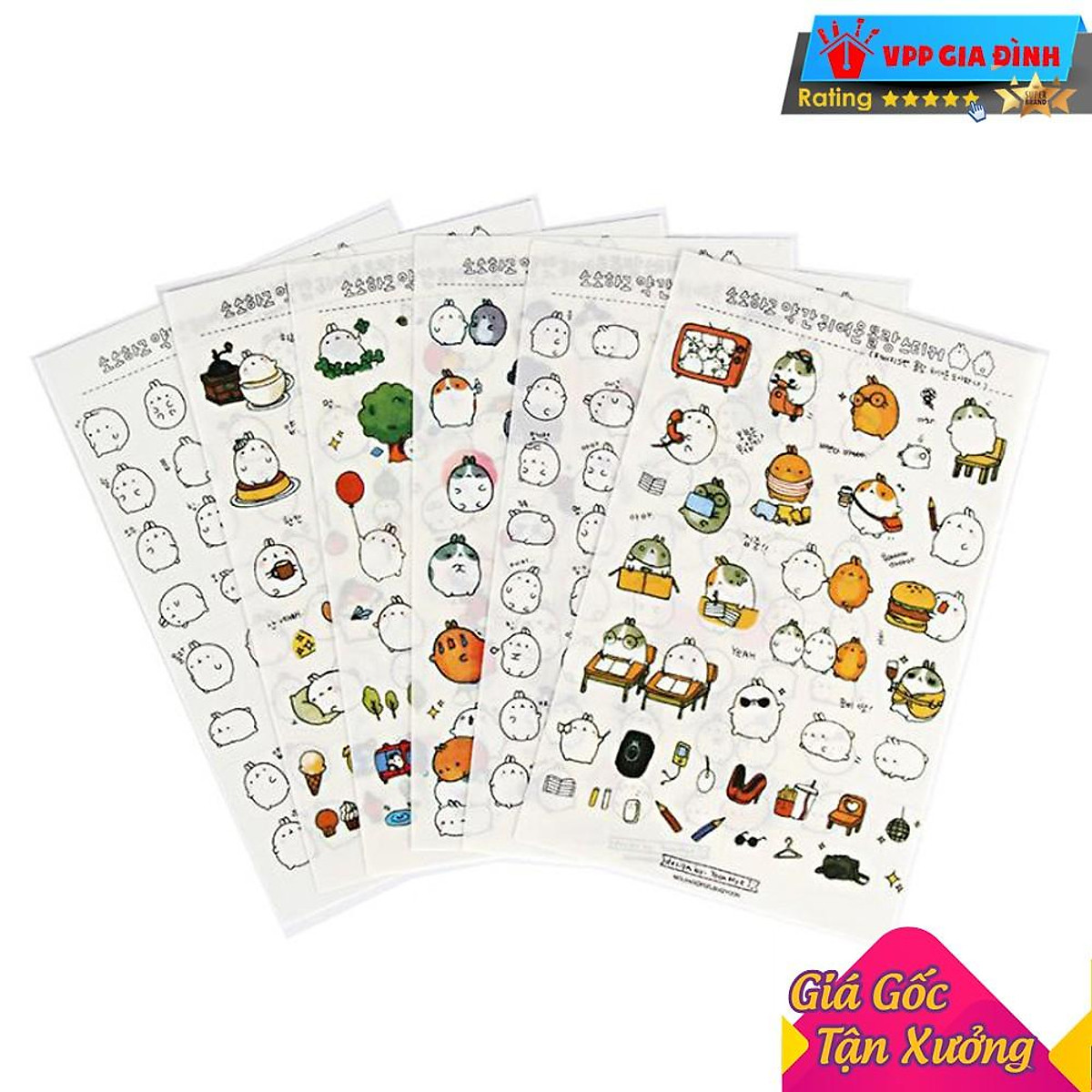 Bộ 6 tấm Sticker thỏ Molang hoạt hình cute dán trang trí điện thoại laptop  tập vở  VP26