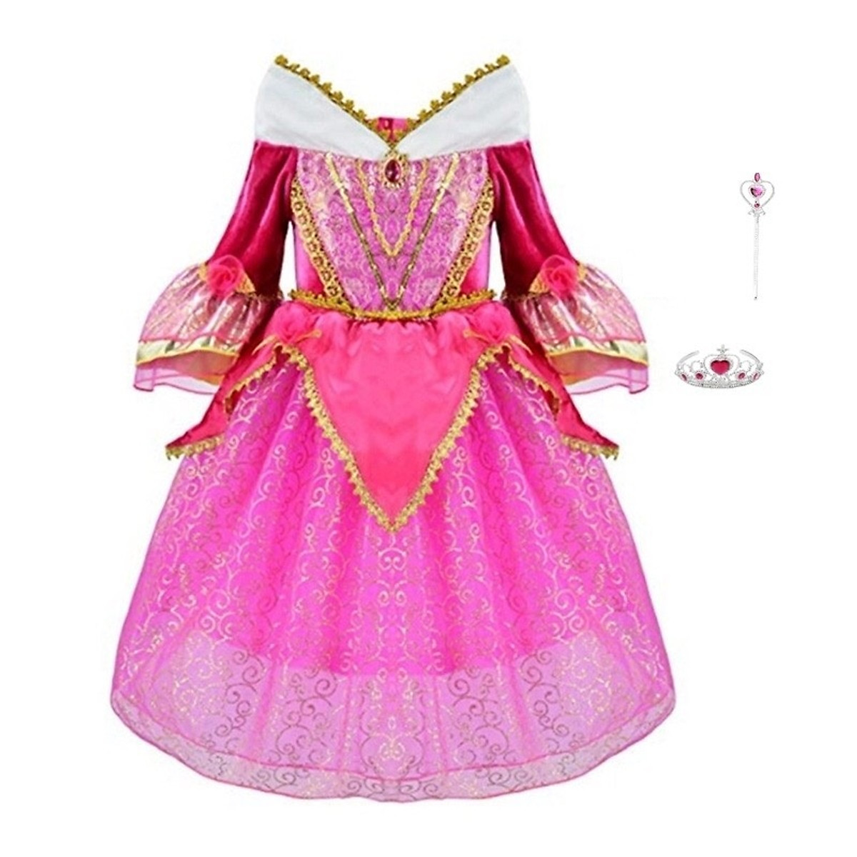 Mua Combo Đầm Hóa Trang Công Chúa Ngủ Trong Rừng Aurora Tay Loe Cho Bé Gái  Tặng Phụ Kiện Gậy Phép  Vương Miện  HMQ118  Tiki