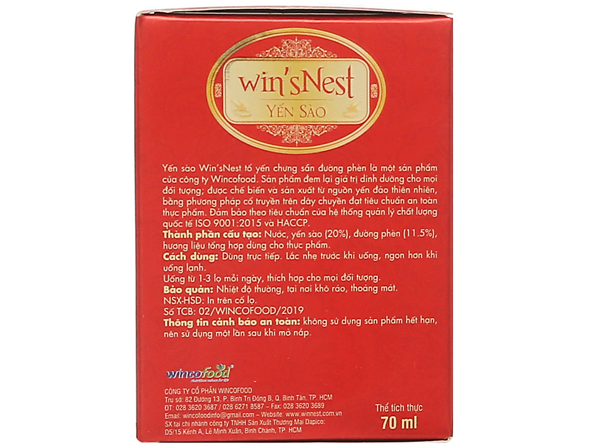 Thùng 72 lọ Yến sào win'sNest tổ yến chưng sẵn đường lọ 20% (70ml)