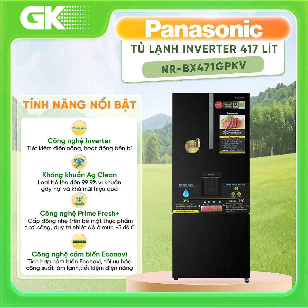 Tủ lạnh Panasonic Inverter 417 lít NR-BX471GPKV - Chỉ giao HCM