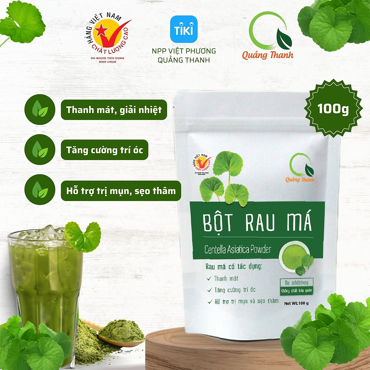 Bột Rau Má Quảng Thanh gói 100g sạch, an toàn, nói không với phẩm màu và phụ gia độc hại