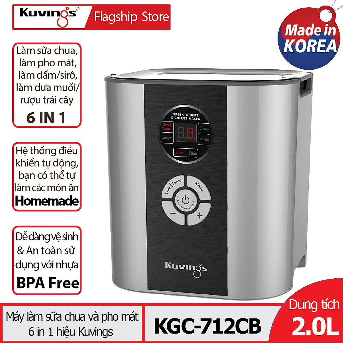 Máy Làm Sữa Chua Kuvings KGC-712CB (Bạc) - Hàng Chính Hãng