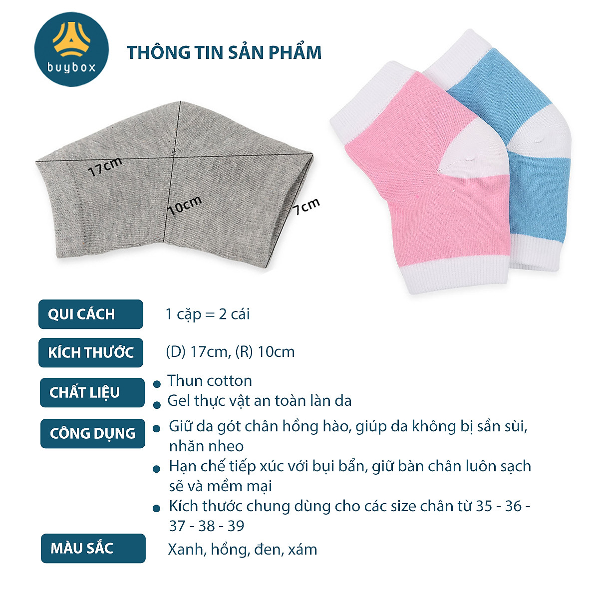 Vớ cotton có gel bảo vệ gót, chống thốn gót chân dùng tập yoga, nhảy múa, đi hoặc đứng thời gian dài - Buybox - BBPK288