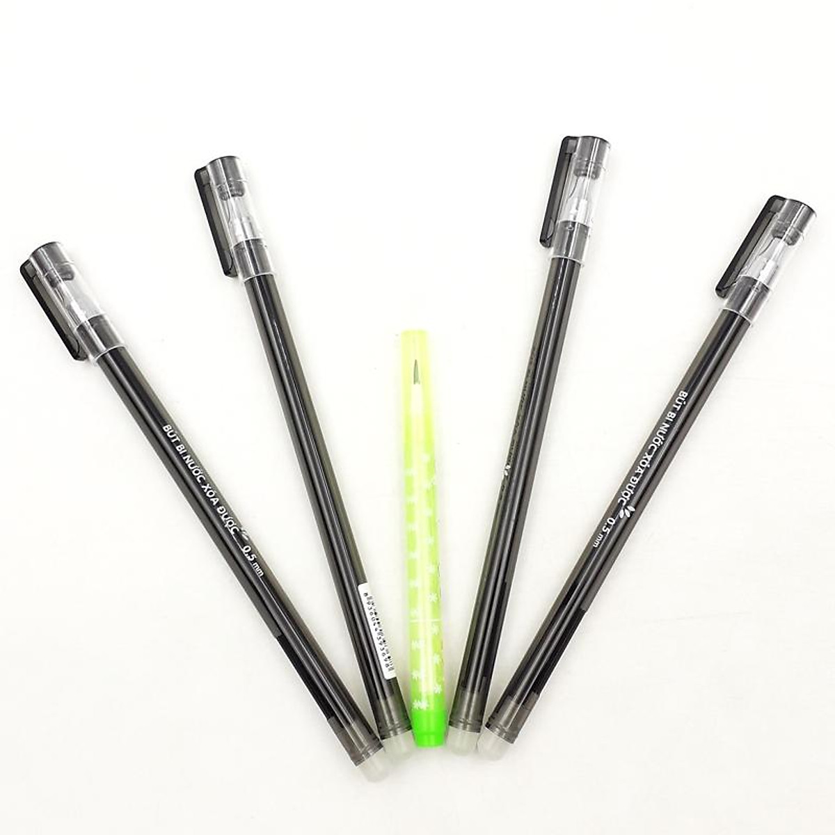 Vỉ 4 Bút Bi Mực Gel Xóa Được Nắp Đậy - 0.5mm Stacom-VGBP104_A - Mực Đen - Kèm 1 Bút Chì PC202