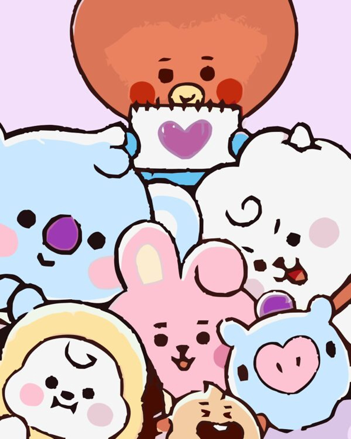 Tranh tô màu số hóa Chibi BTS và BT21  Không hộp  20x20cm  Đã Căng Khung