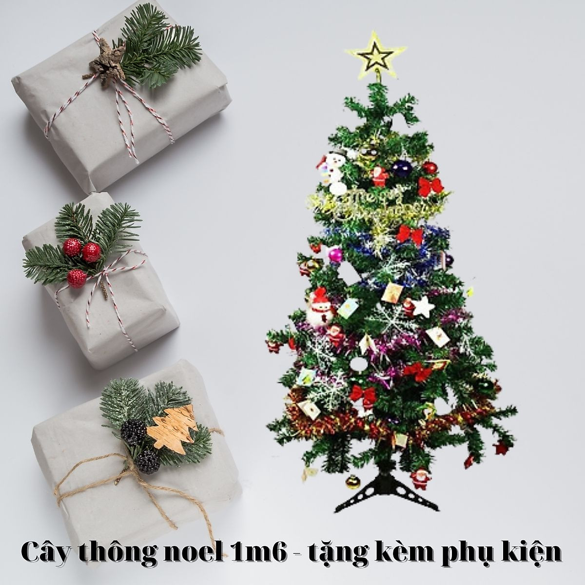 Cây thông Noel 1,6m trang trí cho mùa giáng sinh an lành tặng kèm phụ