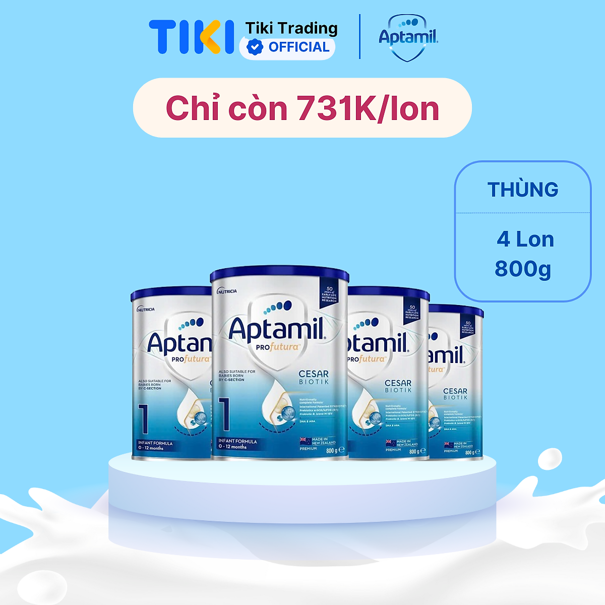 Combo 4 Sản phẩm dinh dưỡng công thức Aptamil Profutura Cesarbiotik 1 Infant Formula (Dành cho trẻ từ 0 - 12 tháng tuổi) - 800g