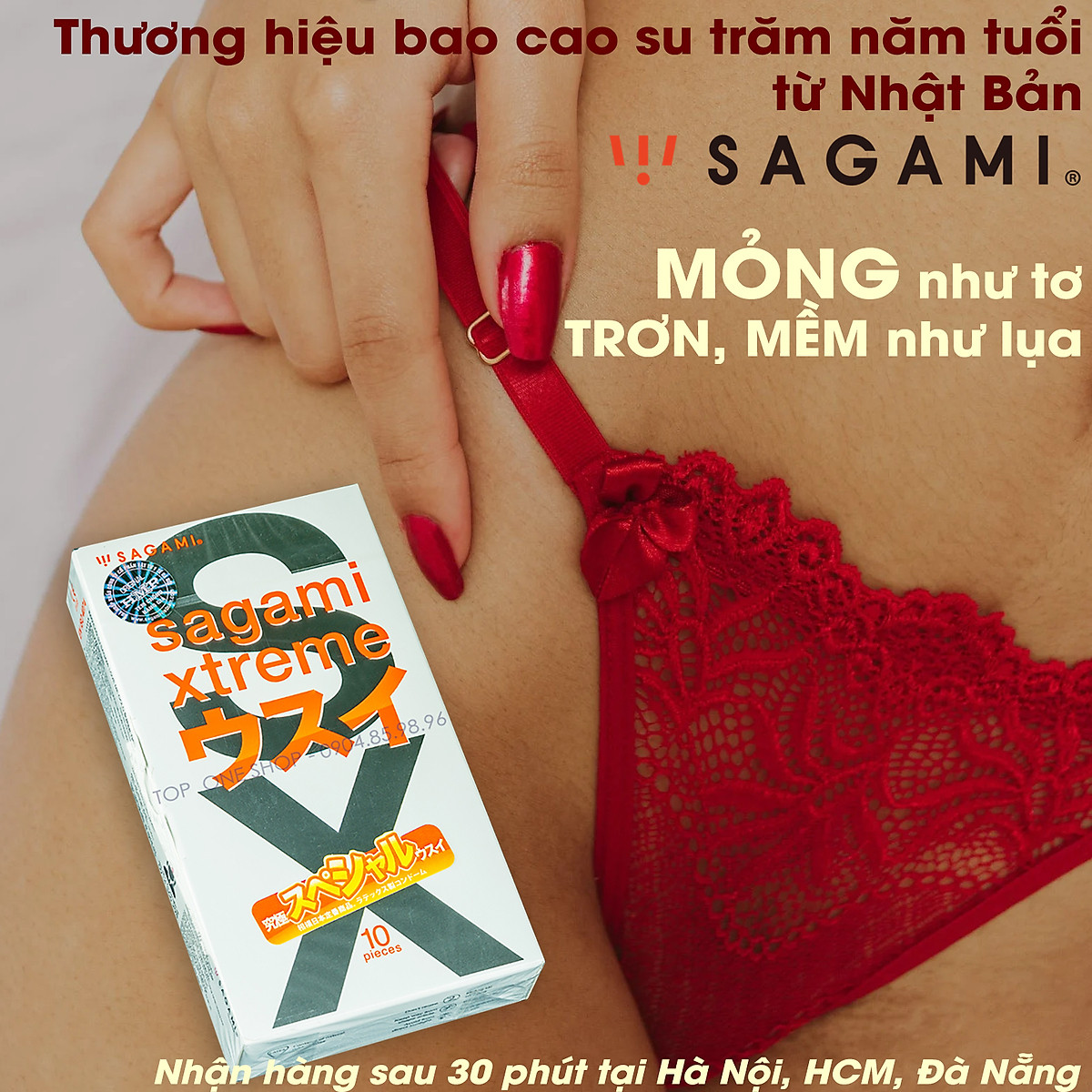 Bao Cao Su Gai Kéo Dài Thời Gian Của Nhật Bản Sagami Xtreme Feel Long (Hộp 10 Chiếc) Không Mùi Cao Su - Tặng 1 Chiếc BCS Power Men - Che Tên Sản Phẩm