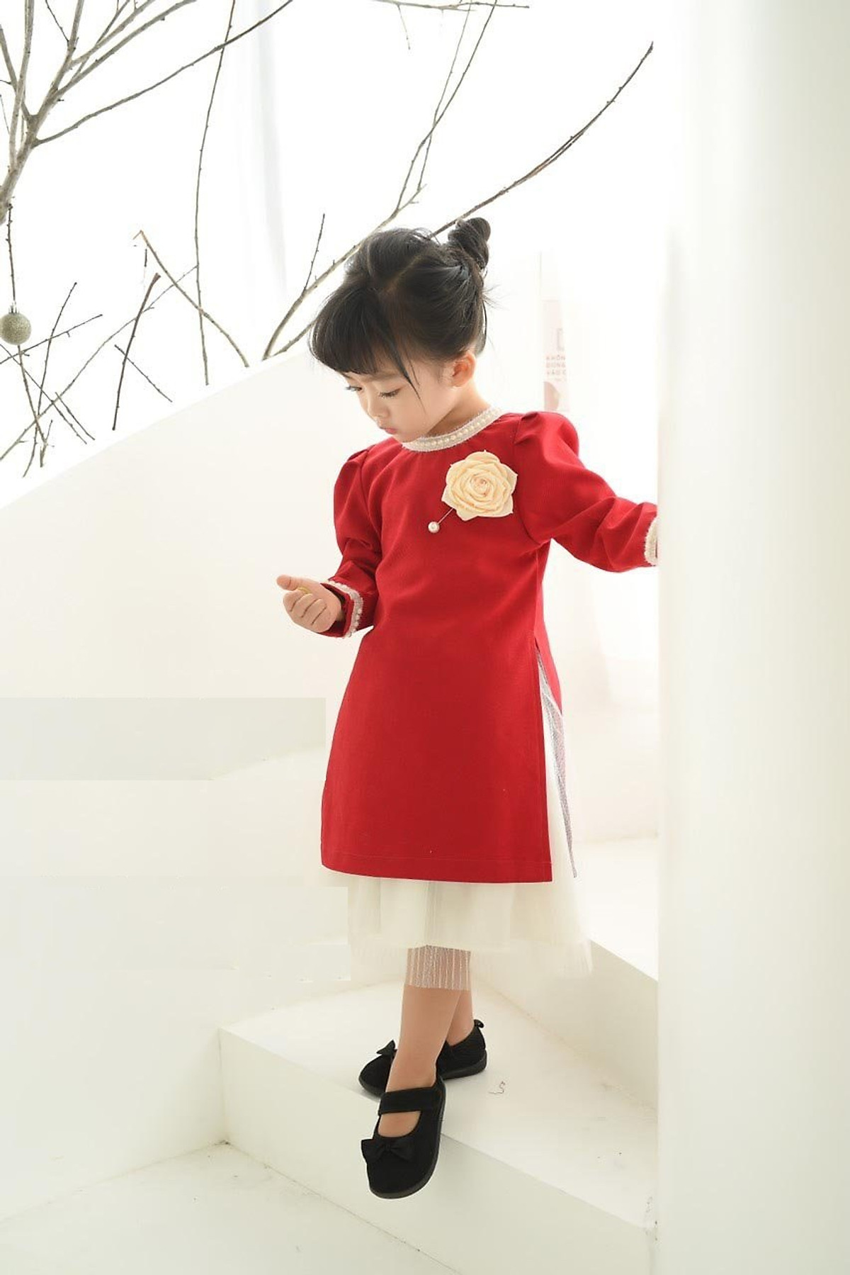 Áo Dài Cách Tân Nhung Ấn Rồng Cho Bé Trai Và Bé Gái 1-12 Tuổi