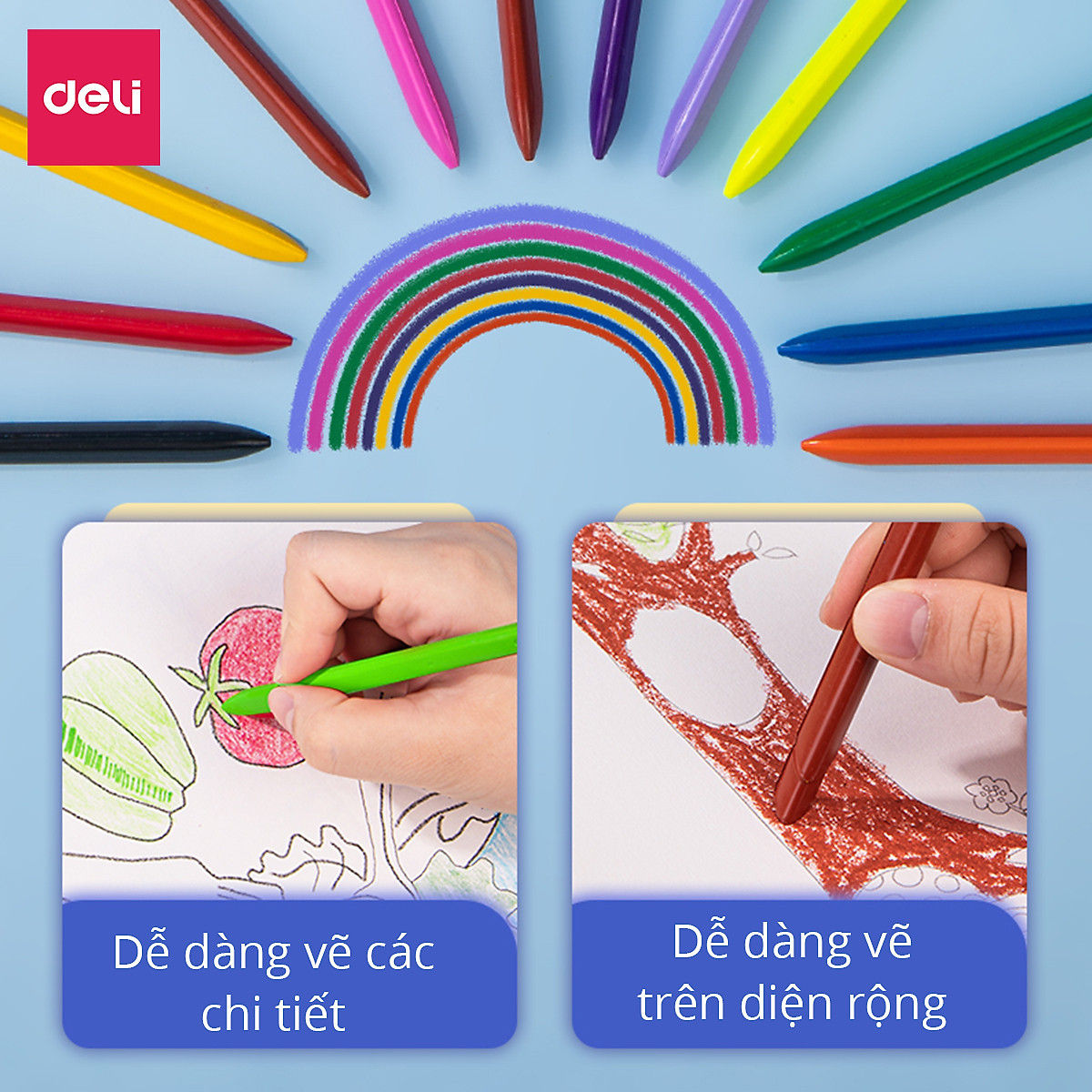 Bộ Bút Sáp Màu Hữu Cơ Cho Bé Tập Vẽ Tranh Tô Màu Deli - Không Phai Màu An Toàn Cho Trẻ Không Dính Tay - Phù Hợp Mĩ Thuật Học Sinh