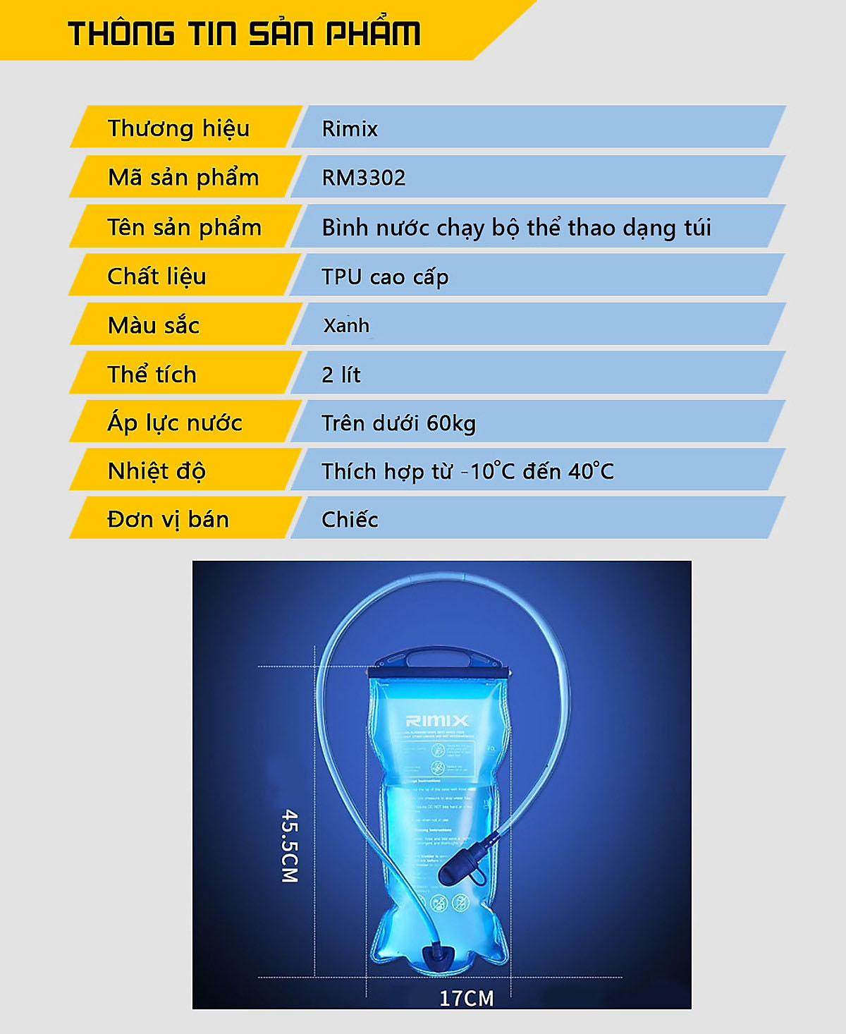 Túi Bình Nước Thể Thao dẻo Chạy Bộ Đạp Xe Dạng Túi Tiện Lợi Mang Theo Rimix Dung Lượng 2 Lít - Hàng chính hãng BORO SPORT