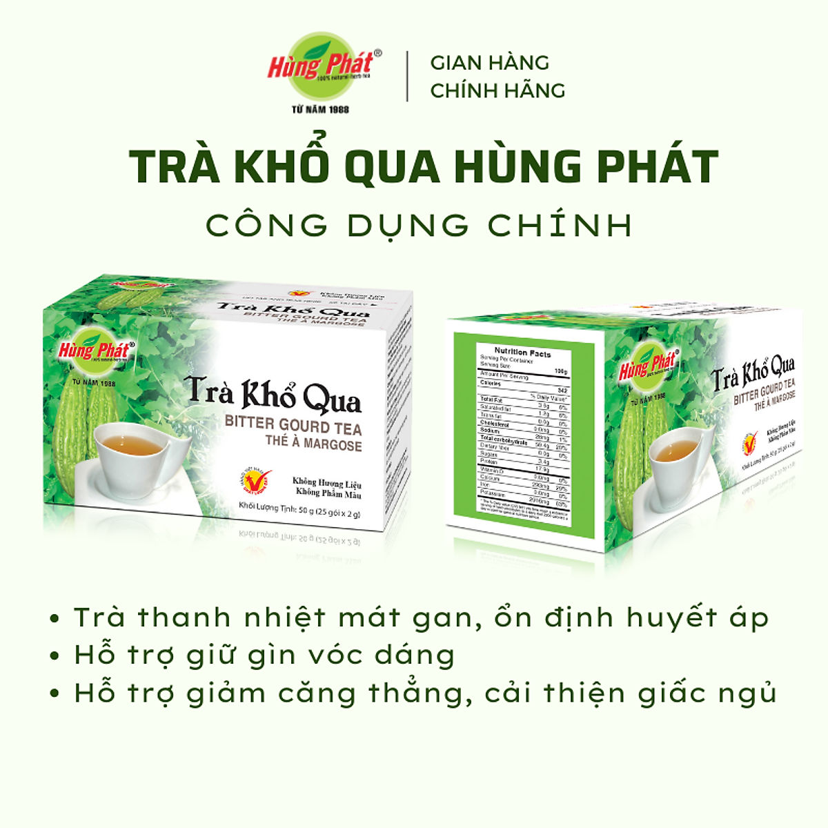 Trà Khổ Qua Túi Lọc Hỗ Trợ Thanh Nhiệt Cơ Thể Dáng Đẹp Da Xinh Hộp 25 gói - Thương Hiệu Hùng Phát