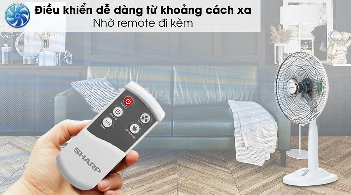 Quạt Lửng Sharp Có Điều Khiển PJ-L40RV-WH - Hàng Chính Hãng