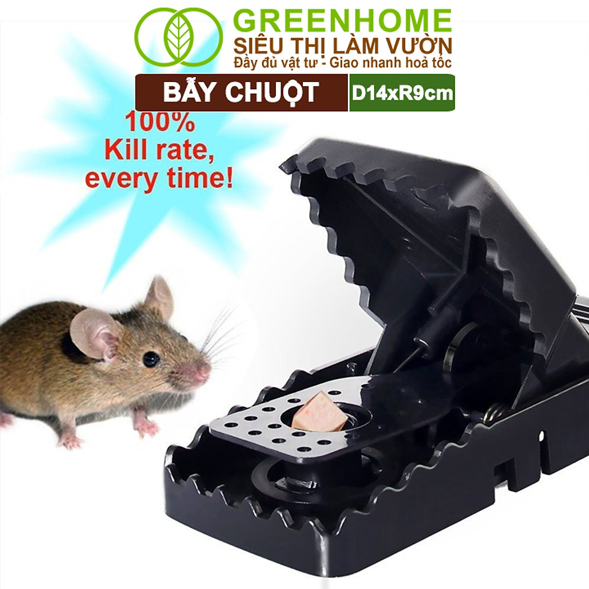Bẫy Chuột Thông Minh Greenhome, D14xr9cm, Lò Xo Độ Nhạy Cao, Lực Gấp Mạnh, Dễ Dùng, Hiệu Quả Cao, Tái Sử Dụng Nhiều Lần