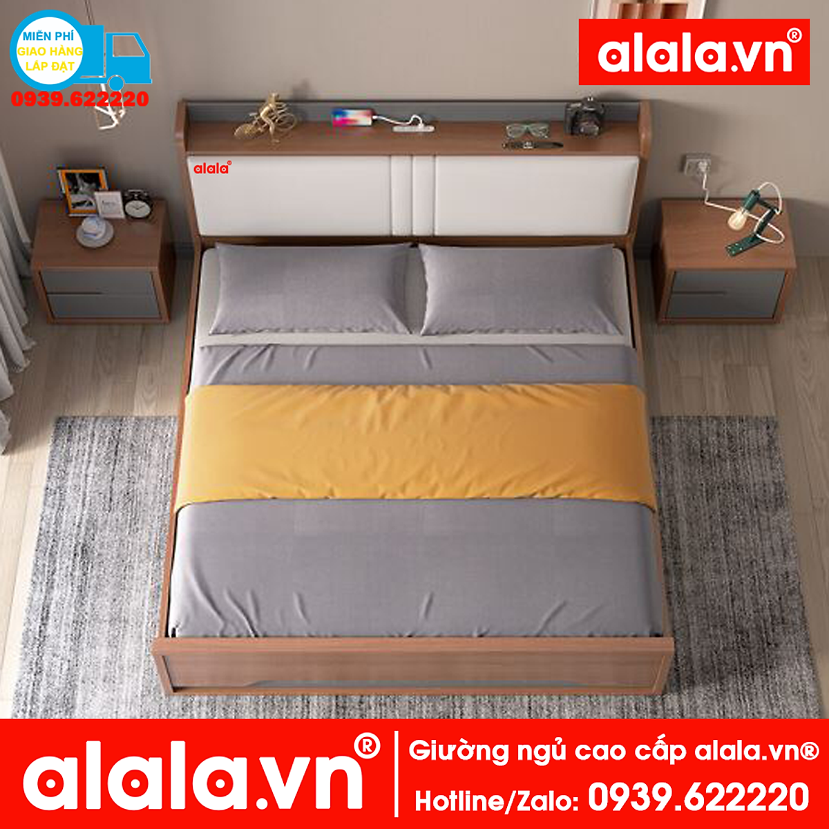 Giường ngủ ALALA 1m2 x 2m cao cấp - Gỗ MDF HMR Lõi Xanh chống nước ...