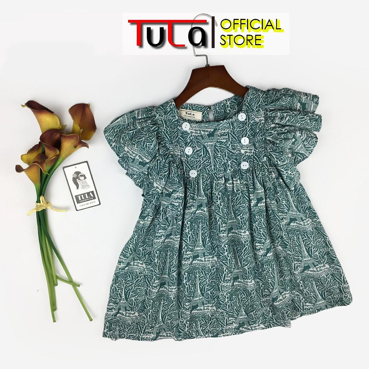 Váy Đầm Bé Gái Mát Mịn Tay Cách Điệu Bồng Đáng Yêu Vải Lanh Tơ Hàn Quốc