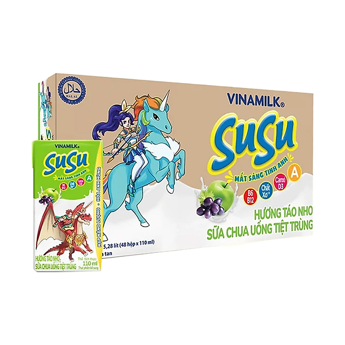Sữa chua uống hương táo nho Vinamilk Susu - Thùng 48 hộp 110ml.