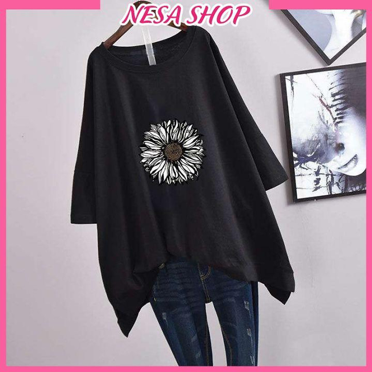 Áo thun nam nữ form rộng, Áo phông tay lỡ, chất liệu thun cotton co giãn, áo unisex in hình Hoa Hướng Dương NeSa Shop