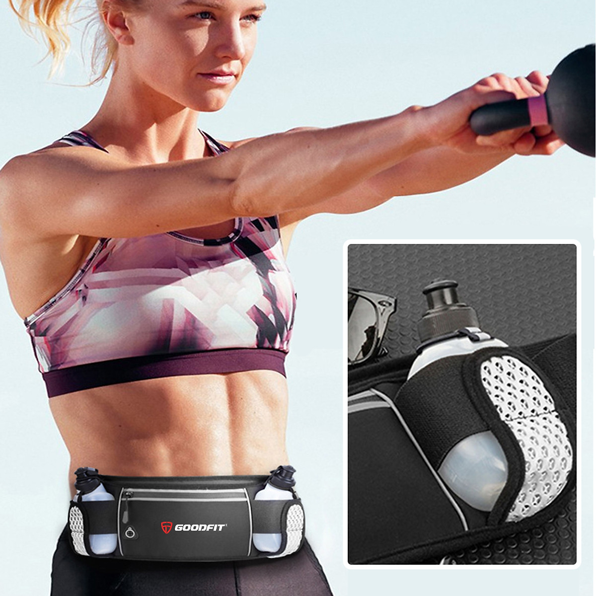 Đai chạy bộ, túi đeo hông đựng điện thoại chống nước GoodFit GF120RB túi đeo chạy bộ 2 ngăn đựng nước
