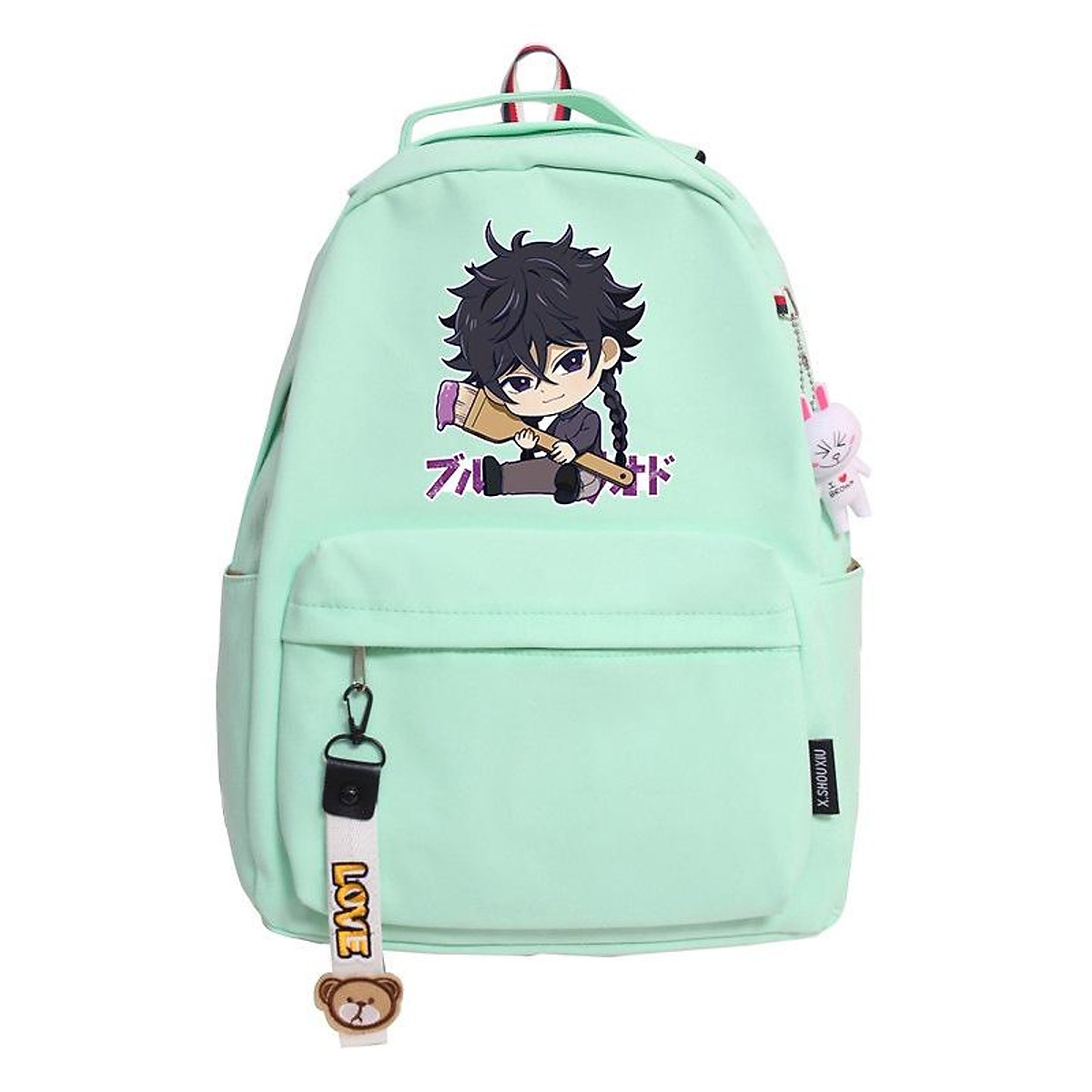 Blue Period. Backpack With Pendant Breathable Large Capacity Students Bag School Gift For Kids Macaron Candy Blue Period. Backpack With Pendant Breathable Large Capacity Students Bag School Gift For Kids Macaron Candy