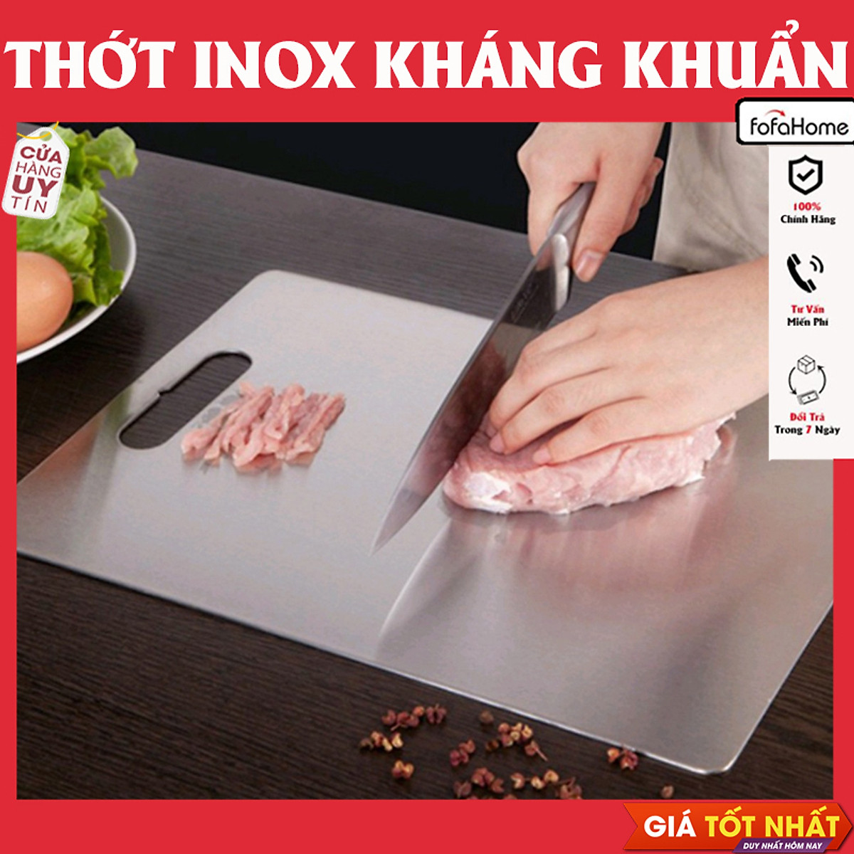 Thớt Inox SUS304 Kích Thước 34x24cm Kháng Khuẩn Nên Sử Dụng Dễ Dàng Lau Chùi Và Vệ Sinh Dễ Dàng, Không Xước Dăm Không Ăn Mòn