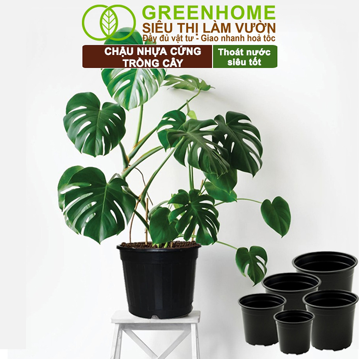 Bộ 3 Chậu nhựa trồng cây, nhiều kích thước, thoát nước tốt, đa dạng kích thước trồng cây, hoa, kiểng lá |Greenhome