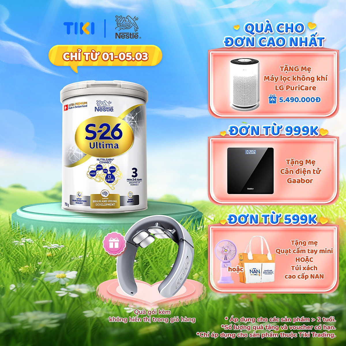Sữa Bột Nestlé S-26 ULTIMA 3 (S26) 750G từ Thụy Sỹ độc quyền tăng tốc độ kết nối não bộ 2,5 lần với NUTRILEARN CONNECT Tặng ​Máy massage cổ​ (2-6 tuổi)