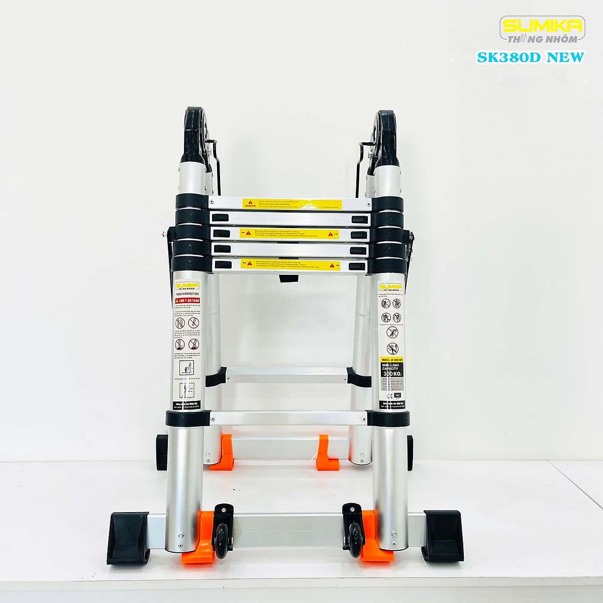 Thang Nhôm Rút Chữ A Sumika SK380D NEW - Chữ A cao 1.9m, chữ I cao 3.8m, tải trọng 300kg