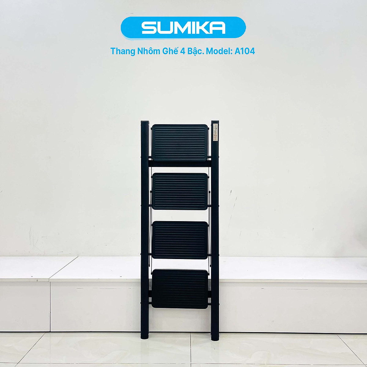 Thang nhôm ghế gia đình 4 bậc SUMIKA A104, chiều cao 94cm