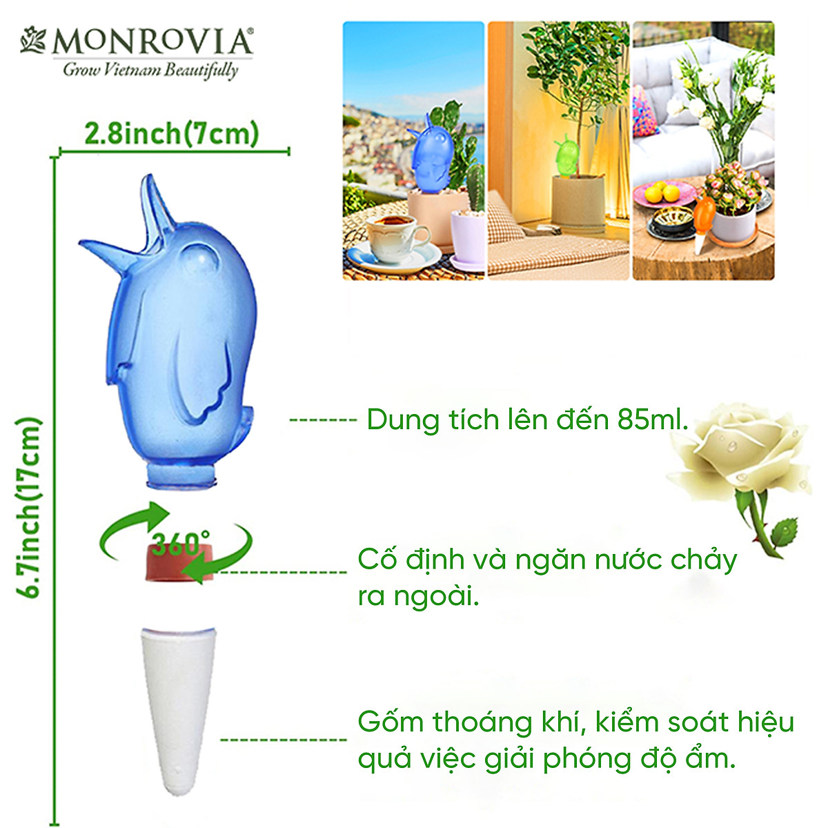 Đầu tưới cây tự động Monrovia hình con chim, tưới nhỏ giọt, kéo dài 24h, tiêu chuẩn Châu Âu