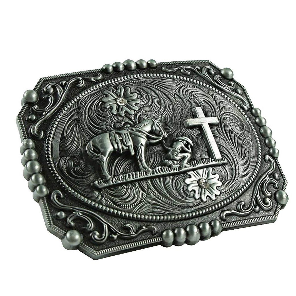 Chic Retro Prayer Horse Cross Belt Buckle Mens Rider Bronze Cowboy Buckles
