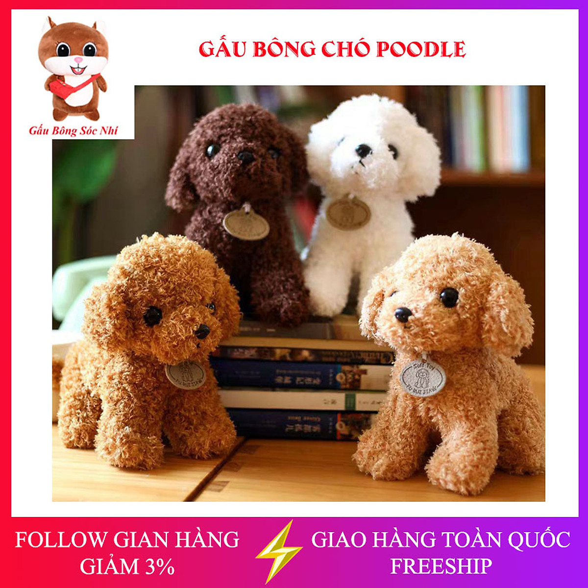 Gấu bông Chó Poodle lông xù nhồi bông cao cấp - Thú bông