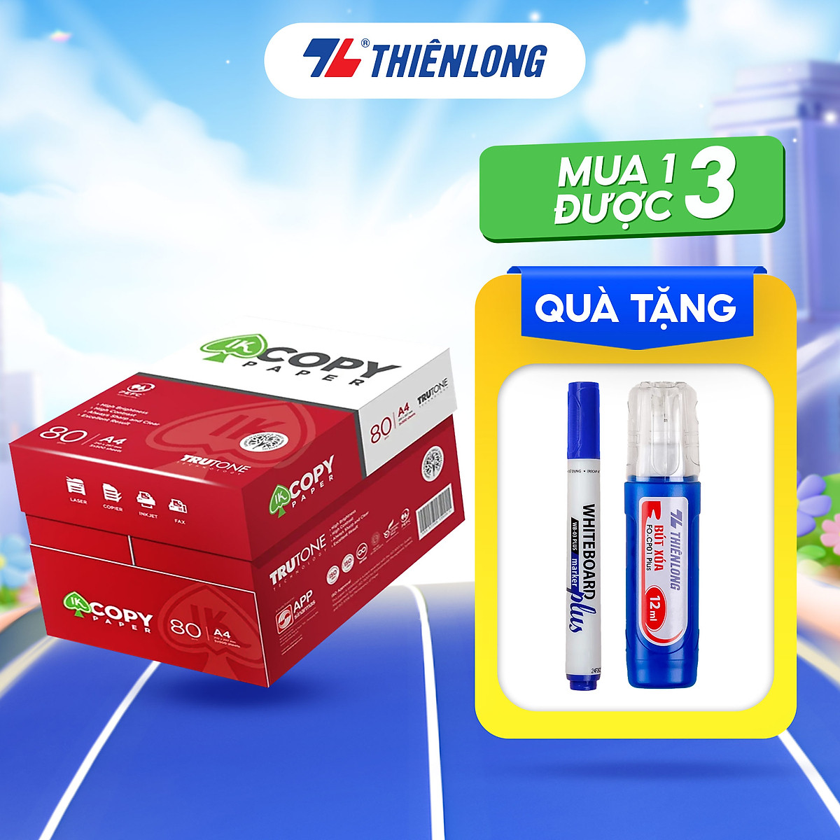 Combo 5 Ream giấy A4 80 gsm IK Copy (500 tờ) - Hàng nhập khẩu Indonesia Hàng nguyên thùng chất lượng cao