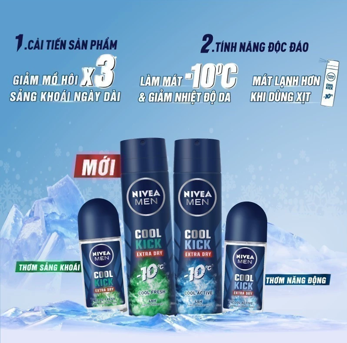 Lăn ngăn mùi NIVEA MEN Cool Kick Mát Lạnh - Siêu Khô Thoáng (50ml) - 83188
