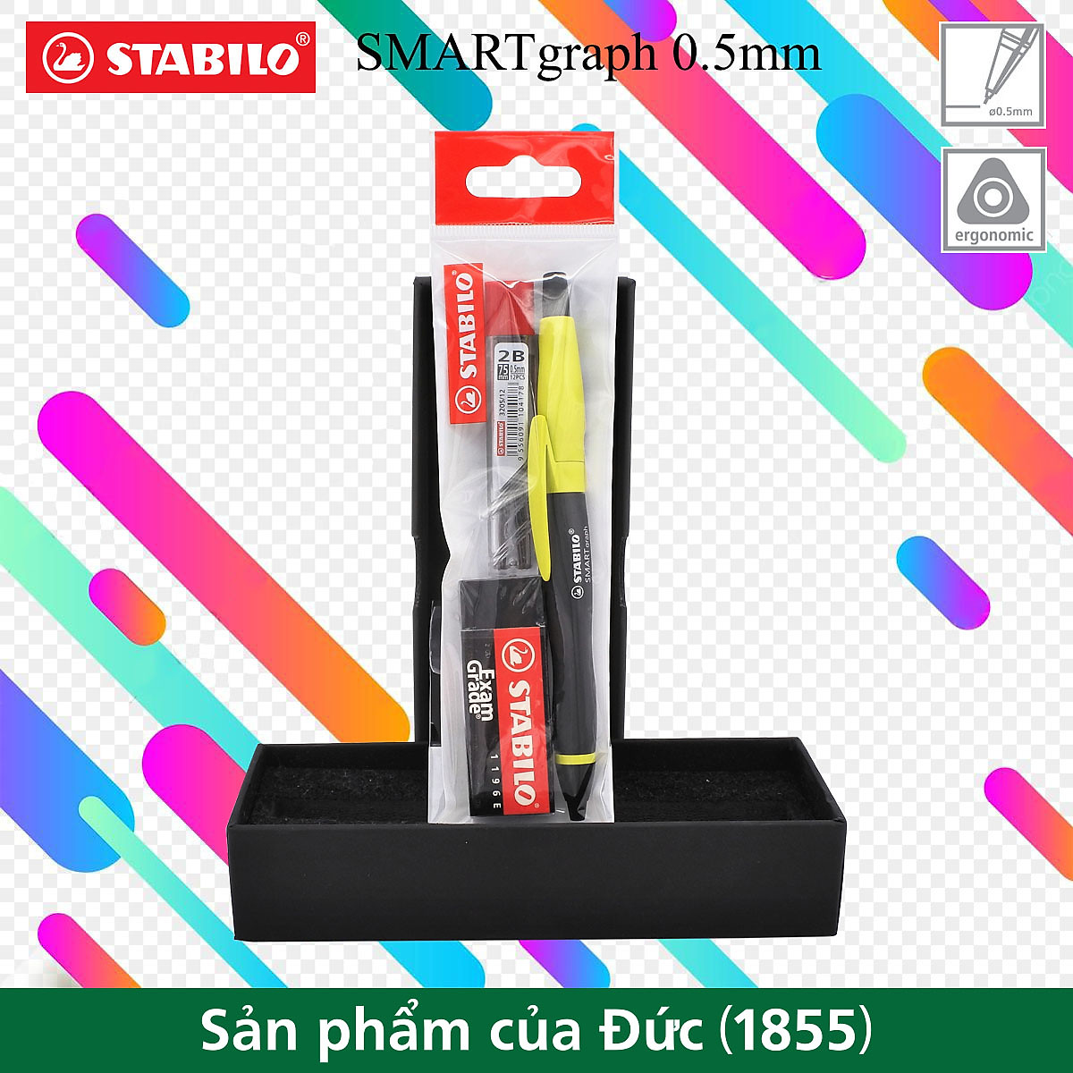 Mua Bộ bút chì bấm STABILO SMARTgraph 0.5mm - Bộ 1 bút chì màu xanh lá +  Tuýp 12 ruột chì + Gôm tẩy ER196E (MPE1842S-GN+) tại THÁI Á STORE | Tiki