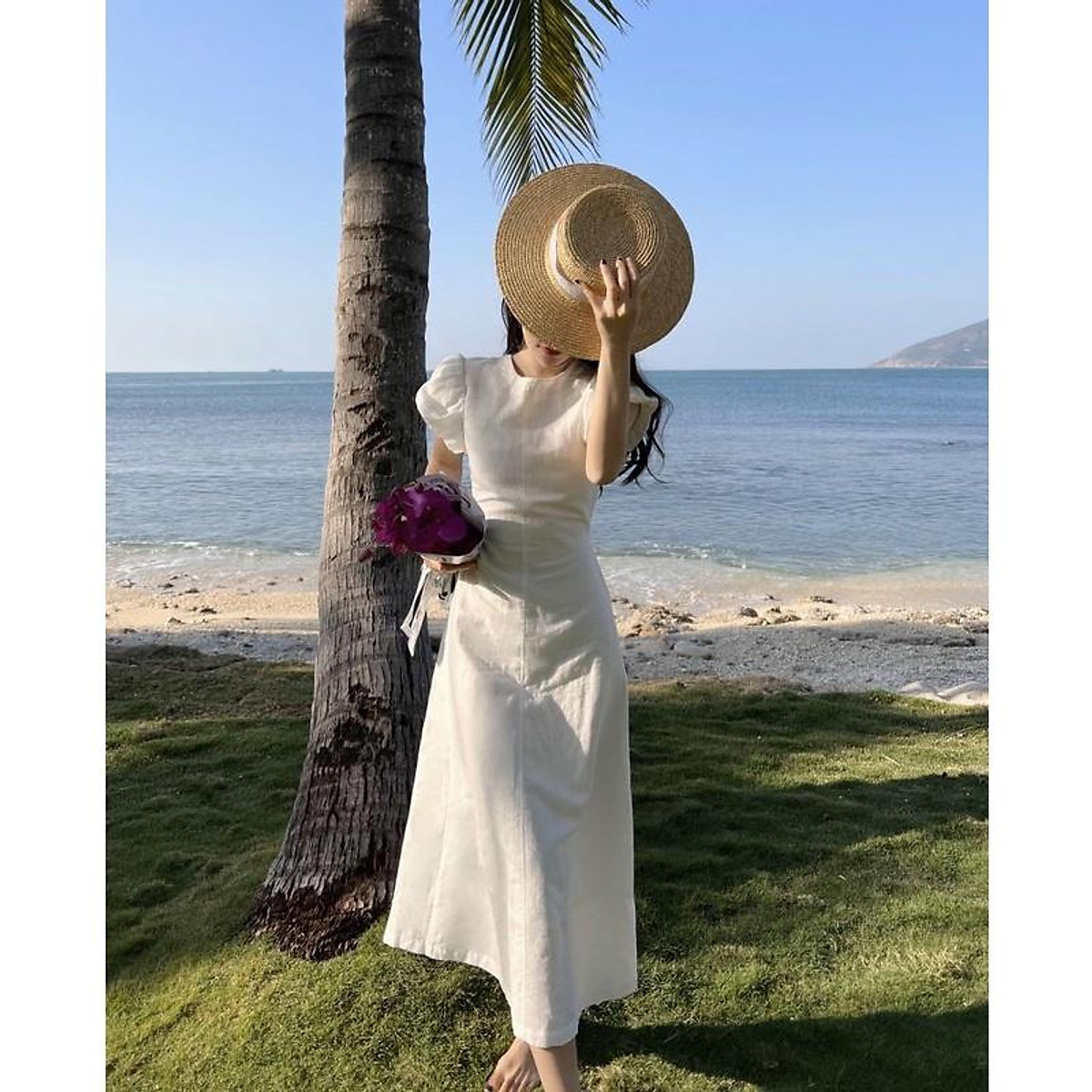 ĐẦM MIDI TRẮNG CUTOUT LƯNG