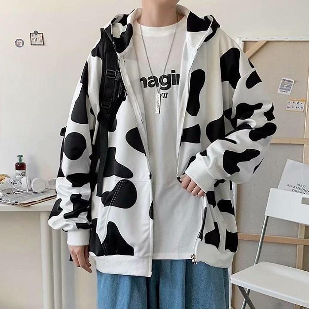 Áo Hoodie ZIP Bò Sữa UNISEX Form Rộng Nam Nữ - Chất Nỉ Bông Ulzzang KUN