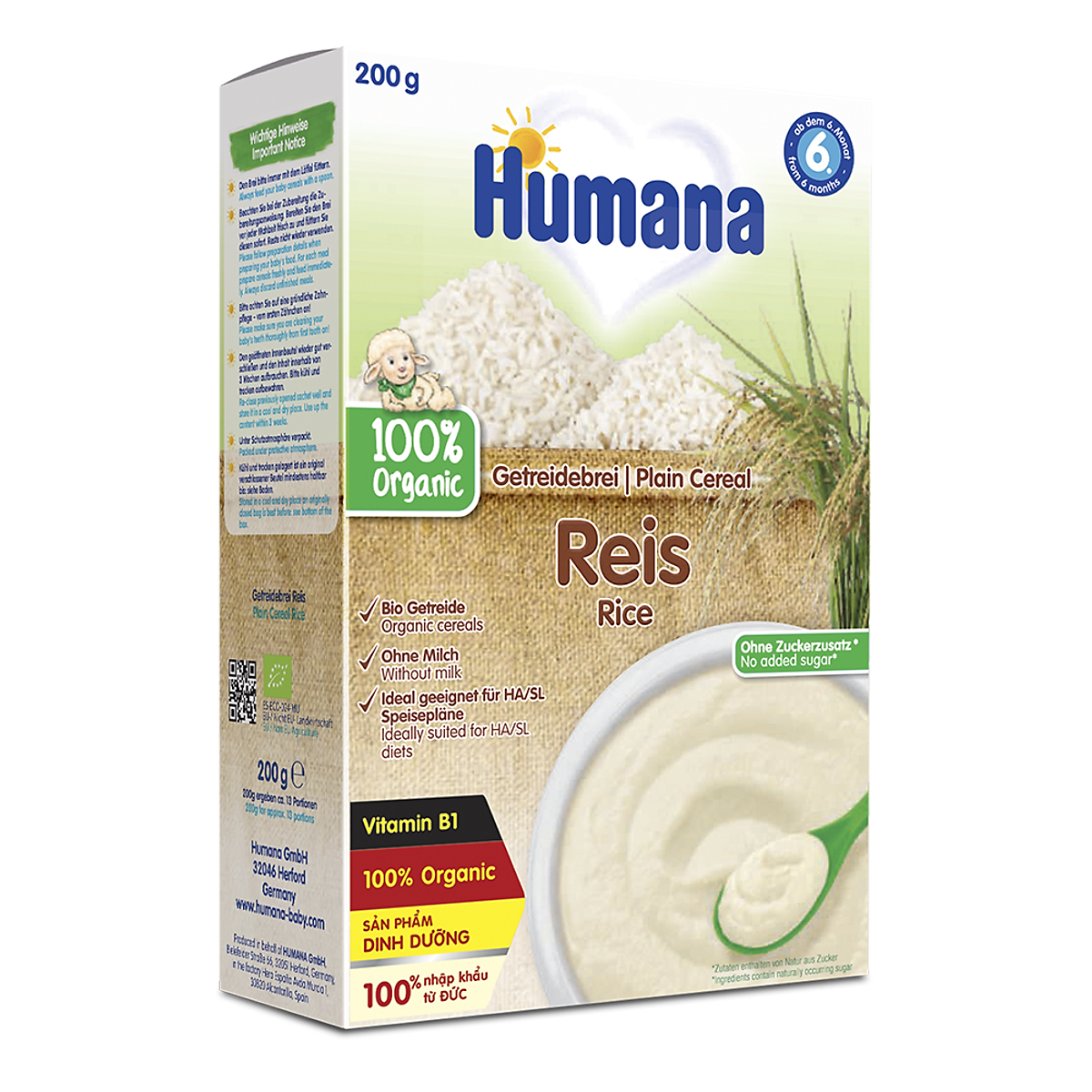 Bột ăn dặm dinh dưỡng Humana lúa gạo GETREIDEBREI REIS - Nhập khẩu 100% từ Đức - date 01/12/2022