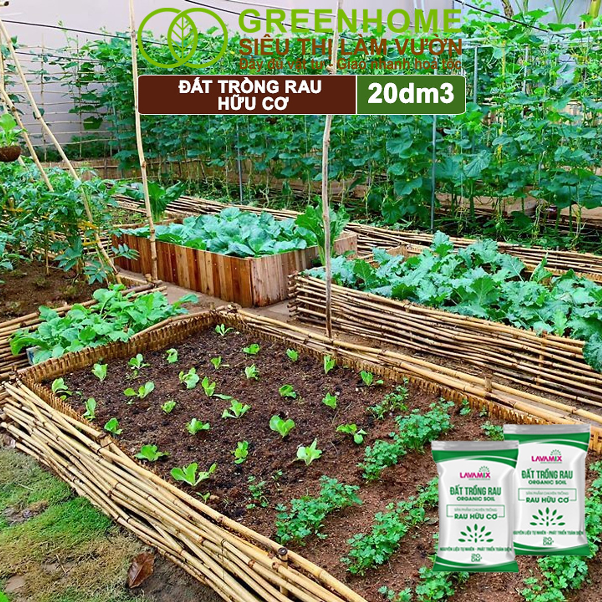 Đất Trồng Cây Greenhome, Bao 20dm3 (10kg), Đầy Đủ Dinh Dưỡng, Tiện Lợi, Dễ Sử Dụng, Chuyên Trồng Rau, Hoa, Kiểng