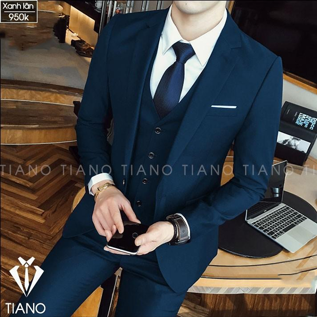 Mua BỘ VEST NAM PHONG CÁCH HÀN QUỐC SALE SỐC  Đen sọc2 tại Tiano Store