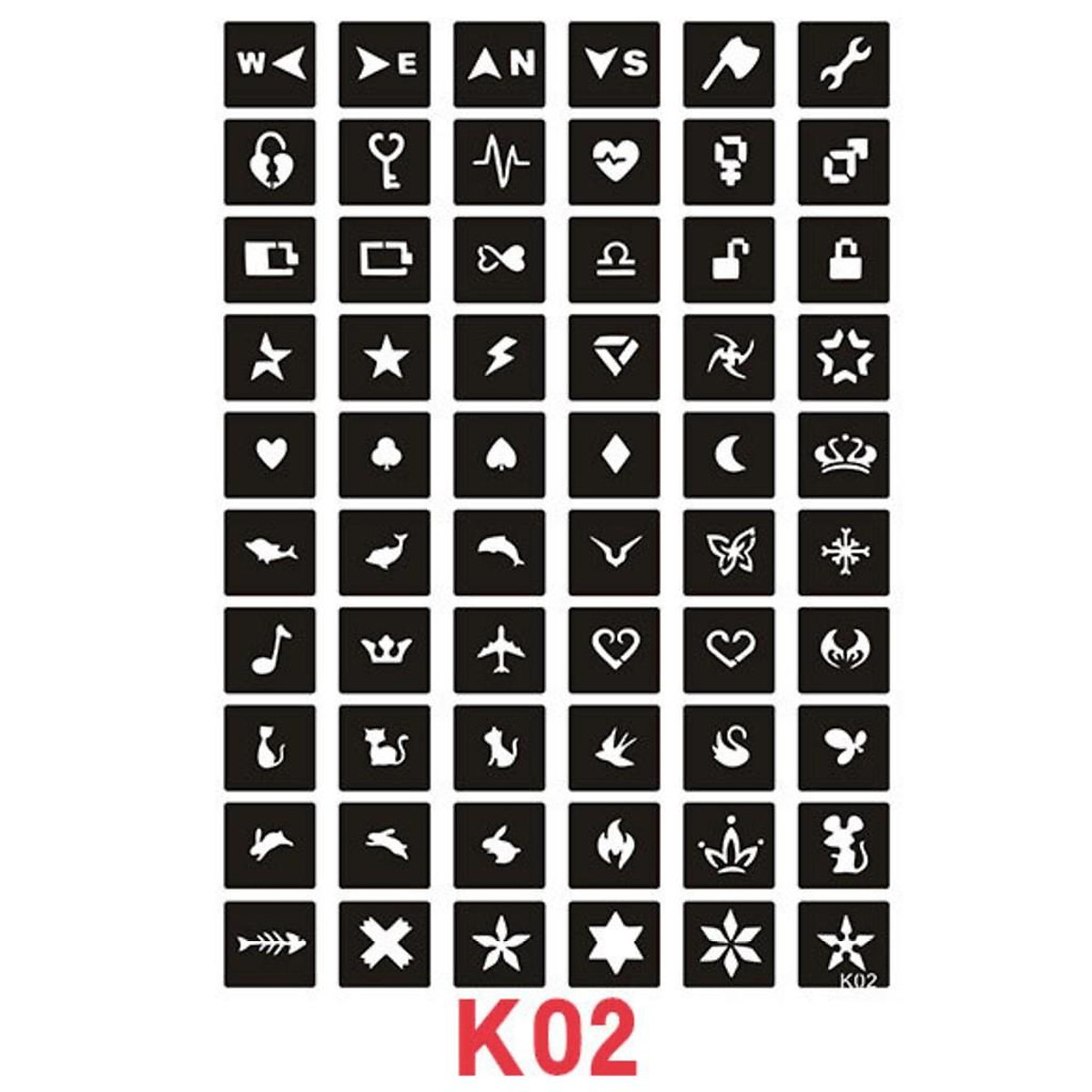 Mẫu khuôn hình xăm K02 set 60 khuôn( không kèm mực) - Hình xăm