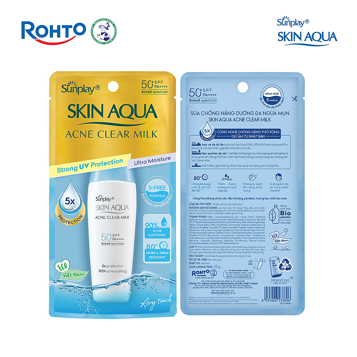 Kem chống nắng Skin Aqua cho da mụn, dạng sữa dùng hàng ngày Sunplay Skin Aqua Acne Clear Eco Việt Nam SPF 50, PA++++ 25g