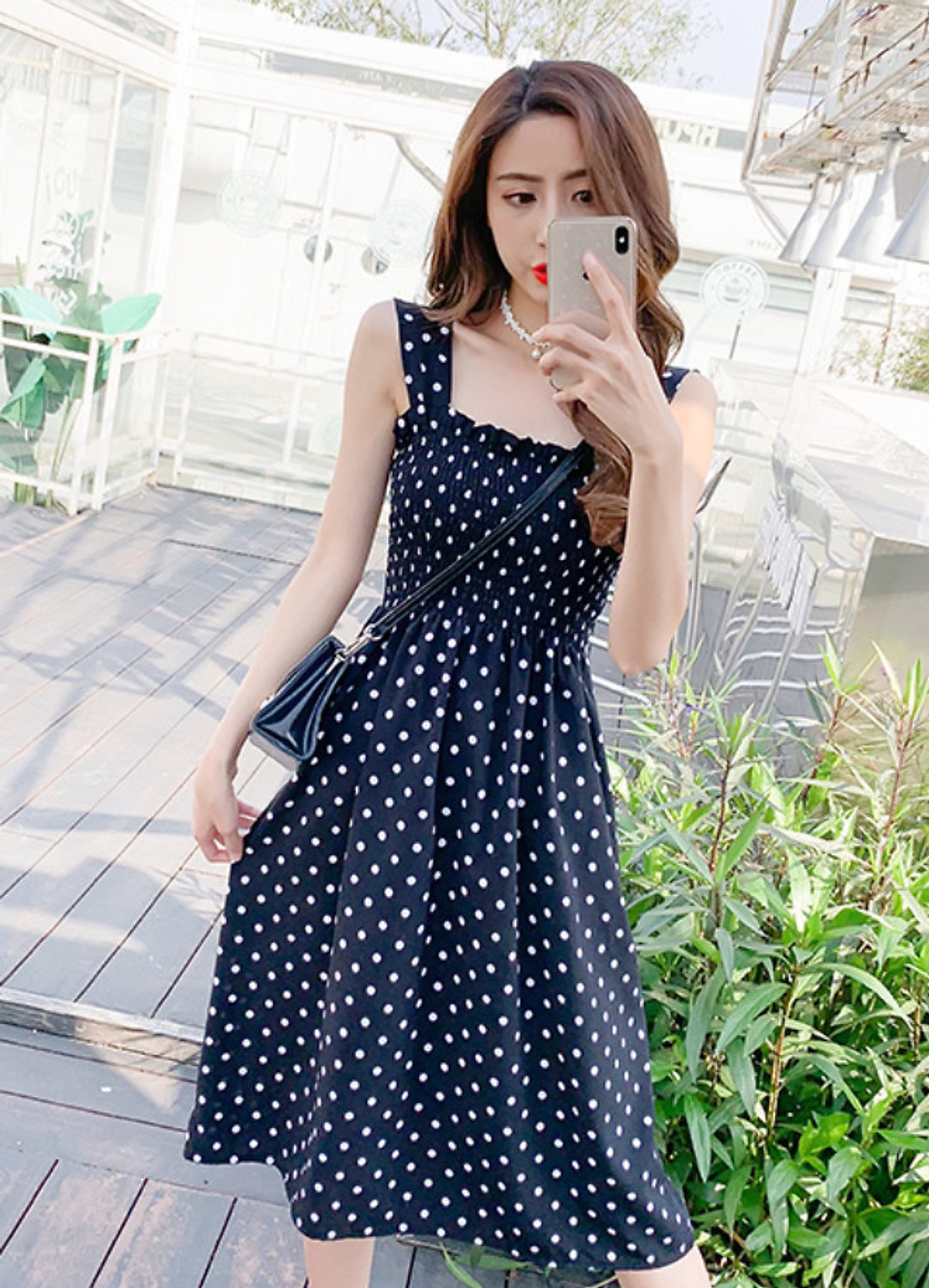 Đầm Hai Dây Chấm Bi Nhún Ngực Dễ Thương DN060 MayHomes